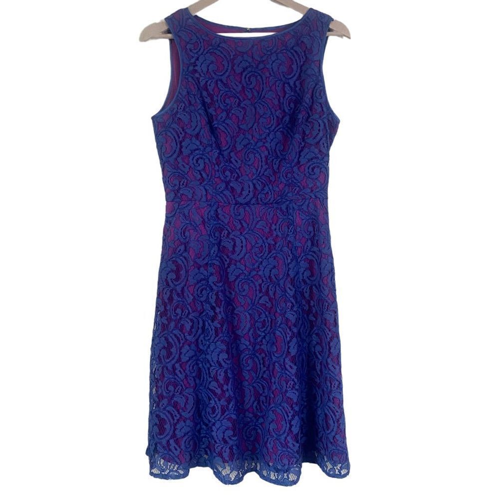 ADRIANNA PAPELL Lace Overlay A-Line Dress with pockets
